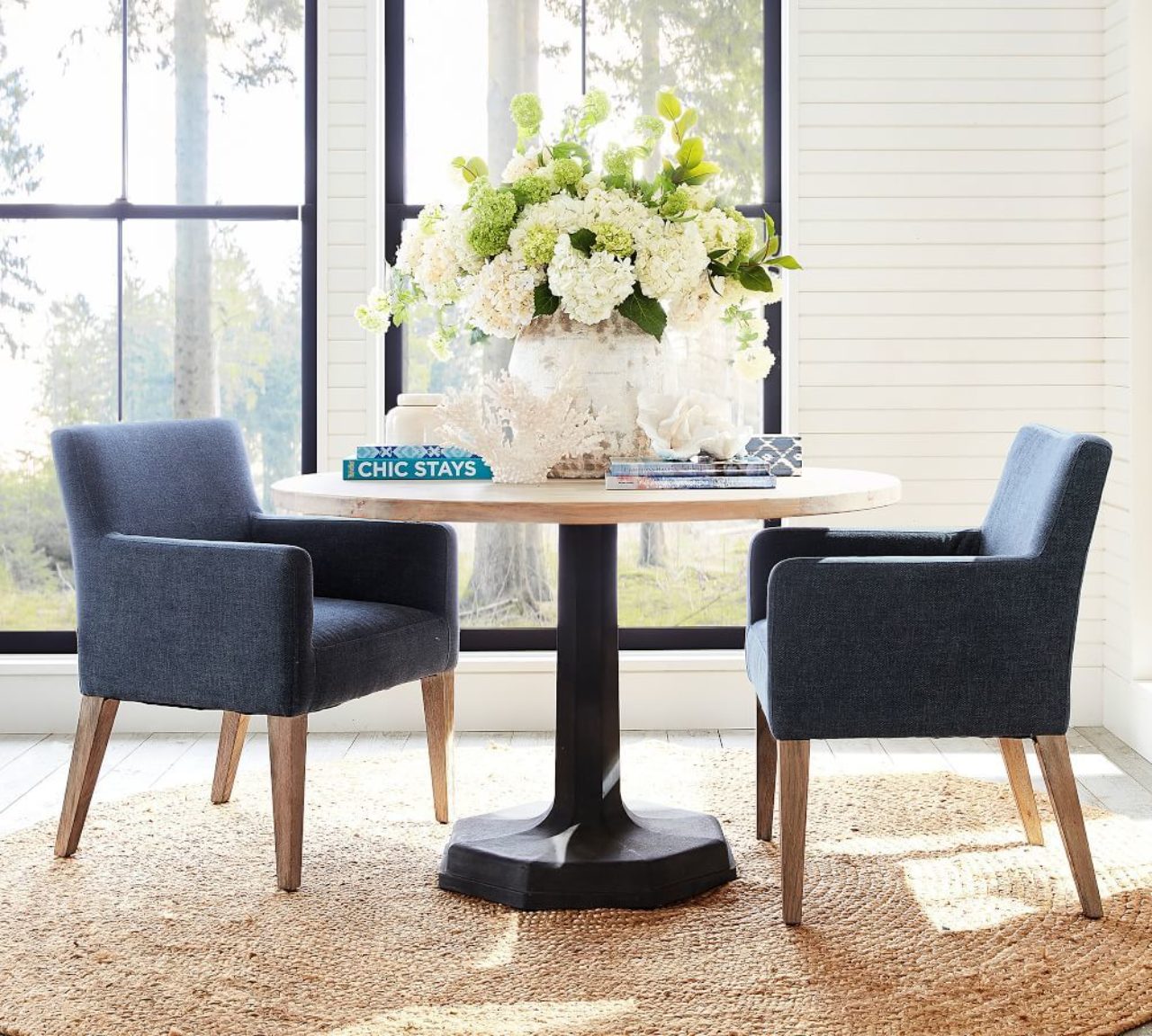 Classic upholstered dining armchair navy z